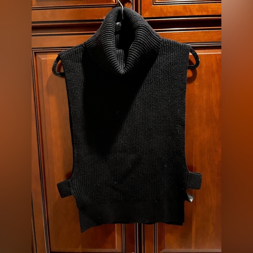 NWOT Anthropologie Black Cowl Neck Topper Vest Sweater Open Sides - OS
